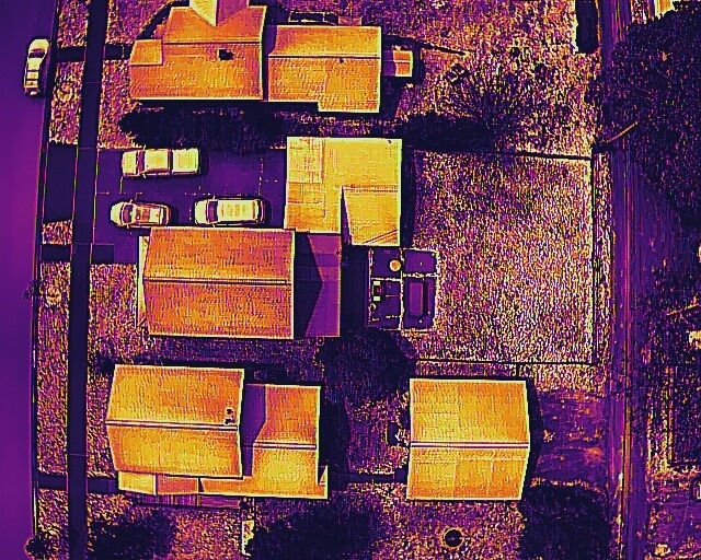 Thermal drone image of rooftops